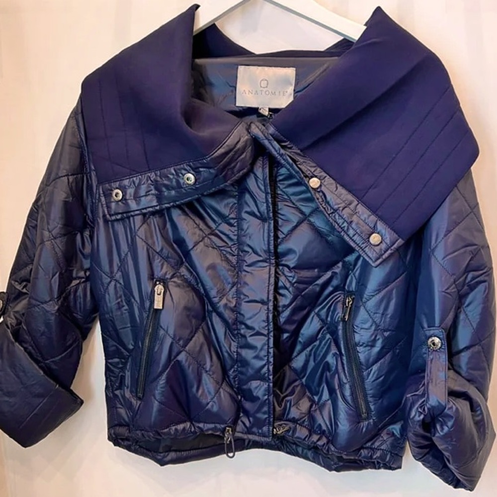 Anatomie Quilted Cropped Kimmy Jacket Navy Blue NWT